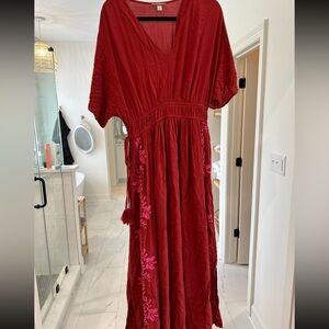 Red + Pink Midi Dress